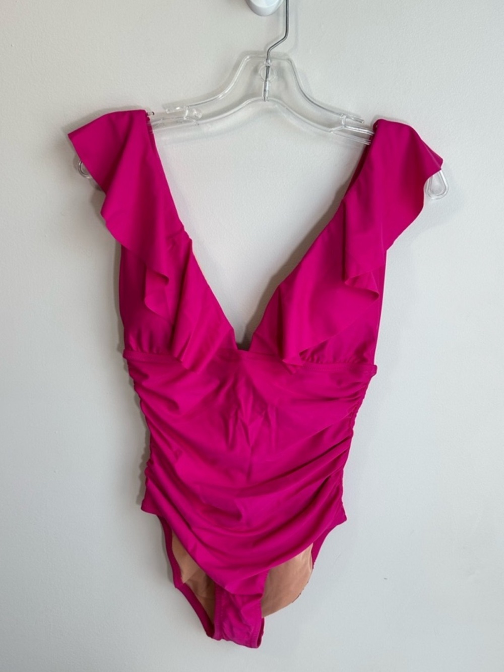 NWT J. Crew V-Neck Ruffle Front One Piece Swimsuit Radiant Fuchsia Size 12 - Picture 14 of 16